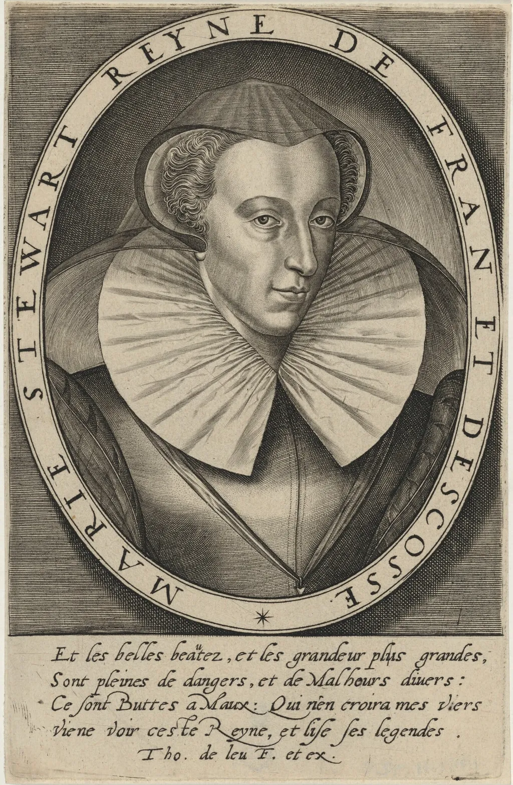 Mary, Queen of Scots, by Thomas de Leu, ink, 1590
