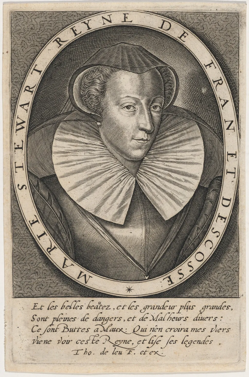 Mary, Queen of Scots, by Thomas de Leu, ink, 1590