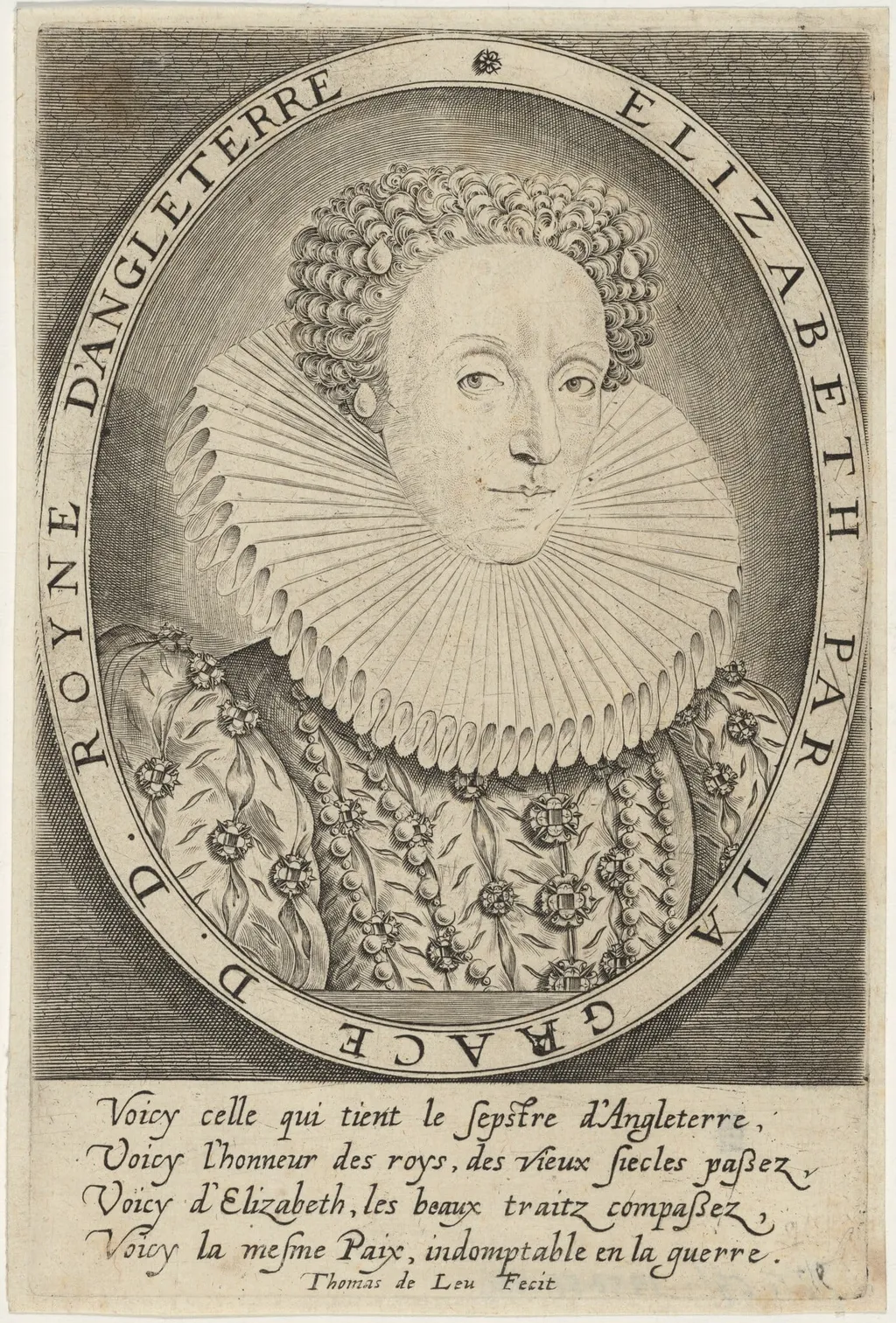 Queen Elizabeth, by Thomas de Leu, ink, 1589
