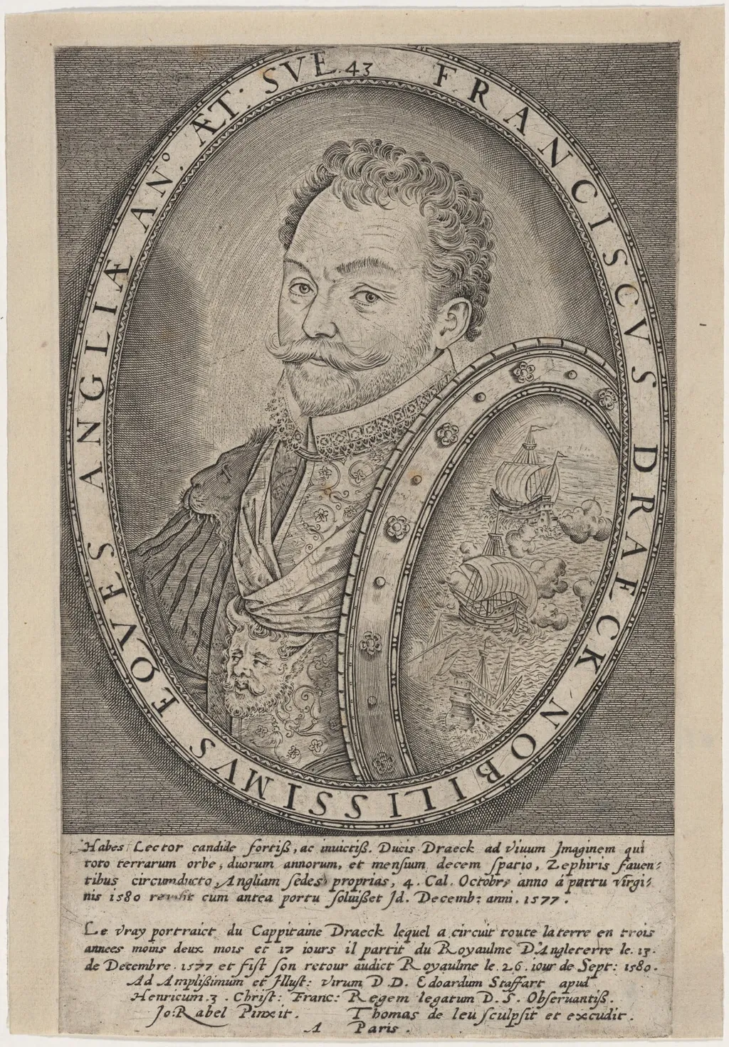 Sir Francis Drake, by Thomas de Leu, ink, 1590