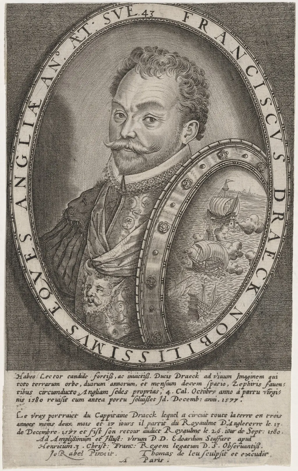 Sir Francis Drake, by Thomas de Leu, ink, 1590