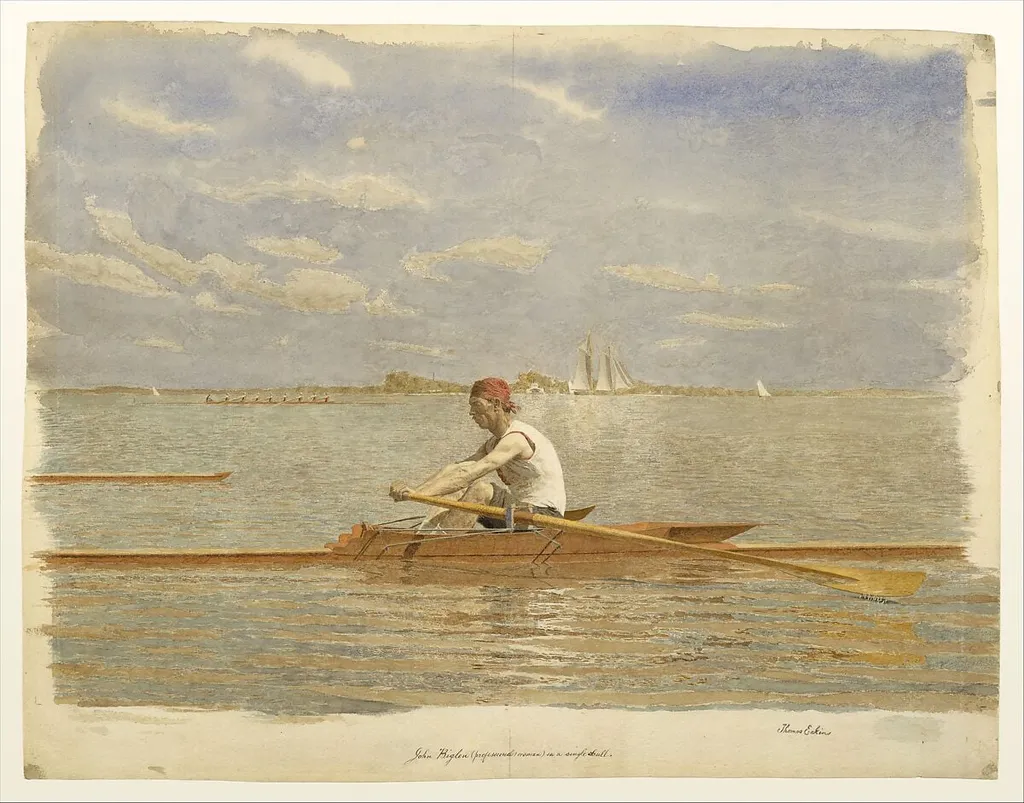John Biglin in a Single Scull, by Thomas Eakins, watercolor, 1873