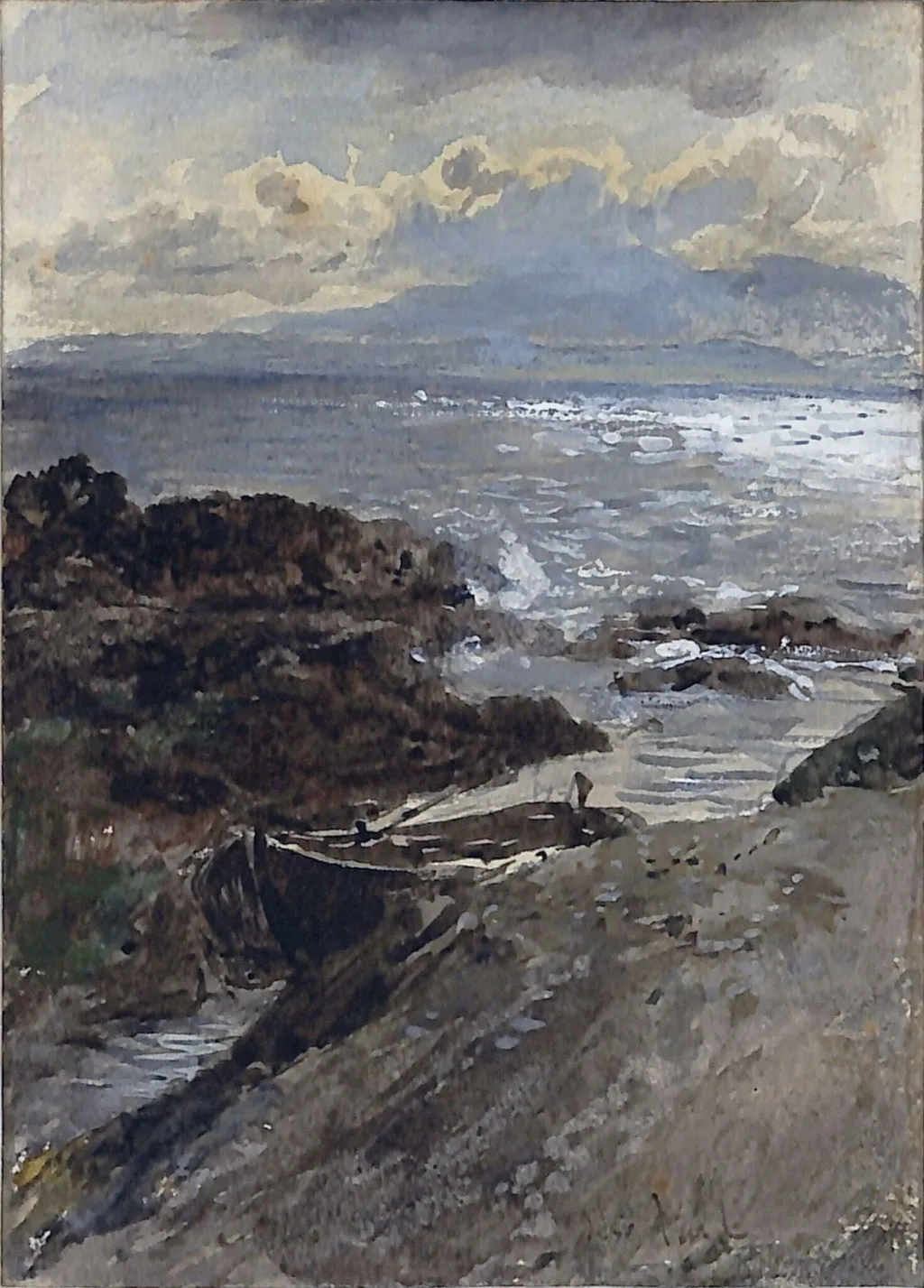 A Boat in a Creek - A Sketch, by Thomas Faed, watercolor, 1850