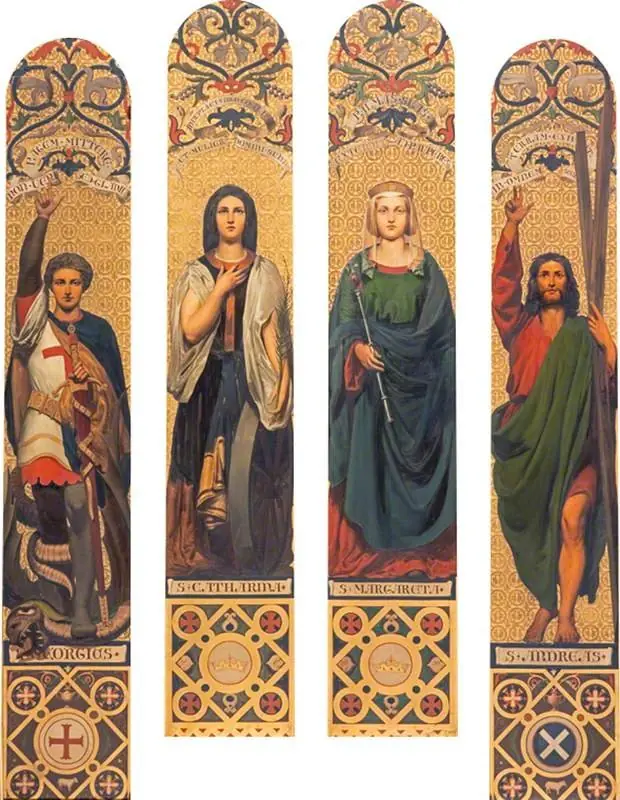 Four Saints (St George, St Catherine, St Margaret and St Andrew) after designs by Alexander Christie and Silas Rice, by Thomas Faed