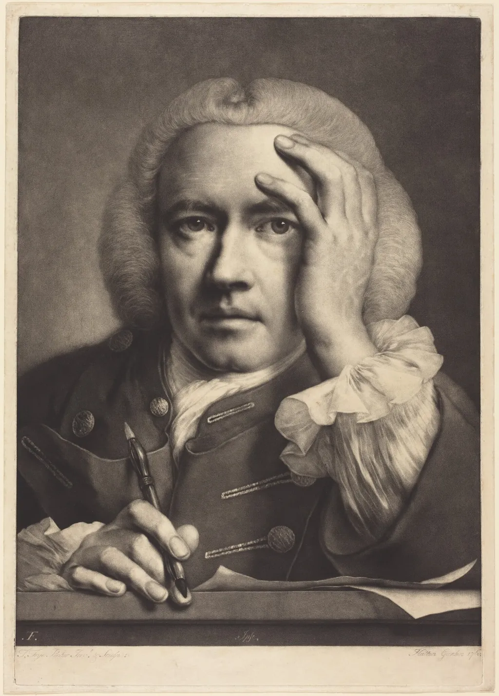 Self-Portrait, by Thomas Frye, ink, 1760