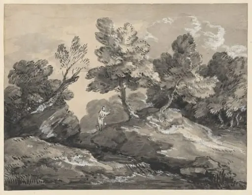 A Rocky Wooded Landscape with a Figure by a Stream, by Thomas Gainsborough