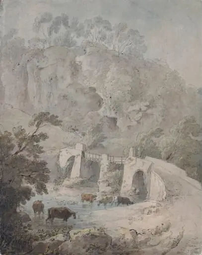 Cattle in a Stream: Bridge and Rocks, by Thomas Gainsborough