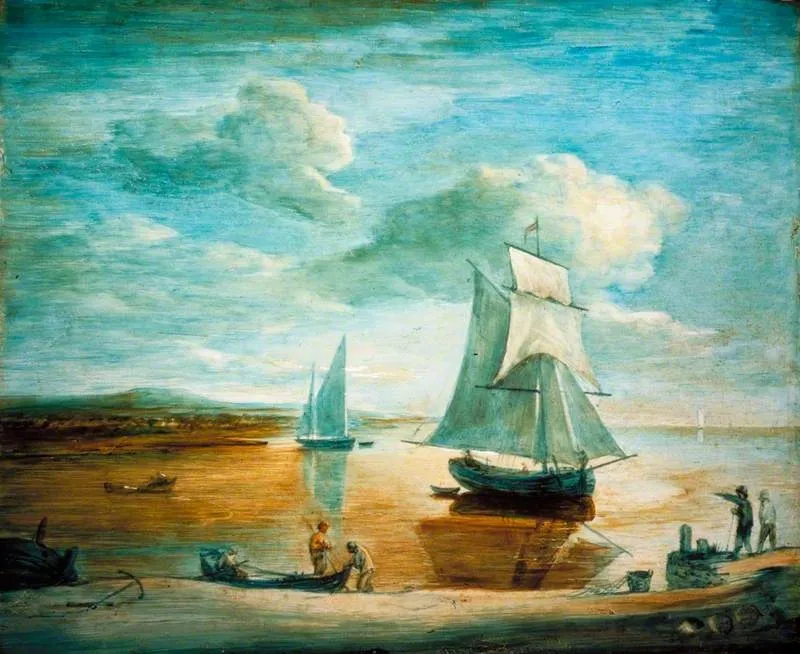 Coastal Scene with Sailing and Rowing Boats and Figures on the Shore, by Thomas Gainsborough, unspecified