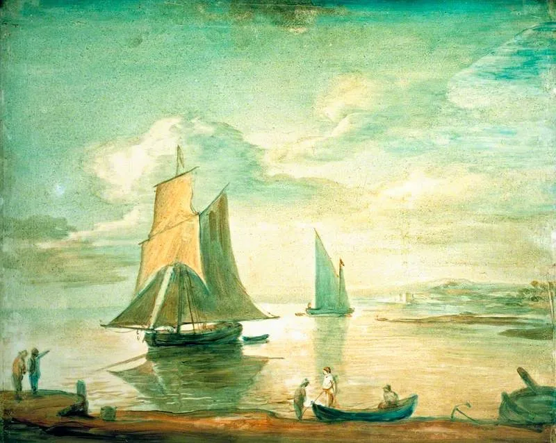 Coastal Scene with Sailing and Rowing Boats and Figures on the Shore, by Thomas Gainsborough, unspecified
