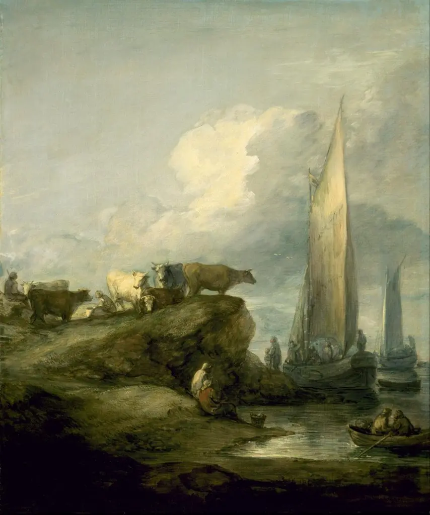 Coastal Scene with Shipping and Cattle, by Thomas Gainsborough