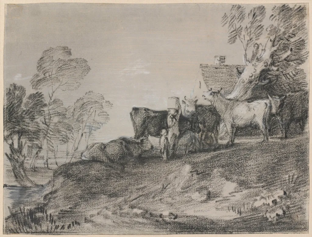 Landscape with Cattle by a Cottage, by Thomas Gainsborough, chalk, 1774