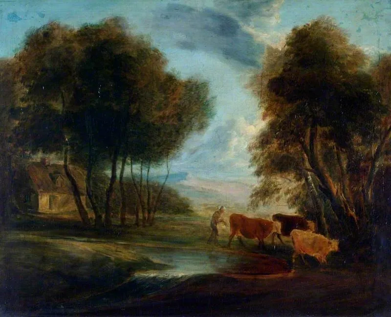 Landscape with Cows, by Thomas Gainsborough, oil, 1767