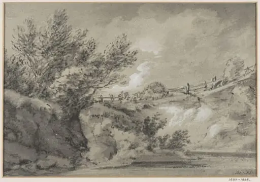 Landscape with high bank and railings, by Thomas Gainsborough