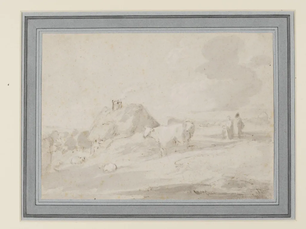 Open Landscape with Cottage, Figures and Animals, by Thomas Gainsborough, 1786