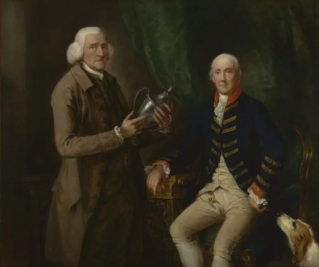 Portrait of William Anne Hollis, 4th Earl of Essex, Presenting a Cup to Thomas Clutterbuck of Watford, by Thomas Gainsborough