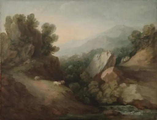 Rocky, Wooded Landscape with a Dell and Weir, by Thomas Gainsborough