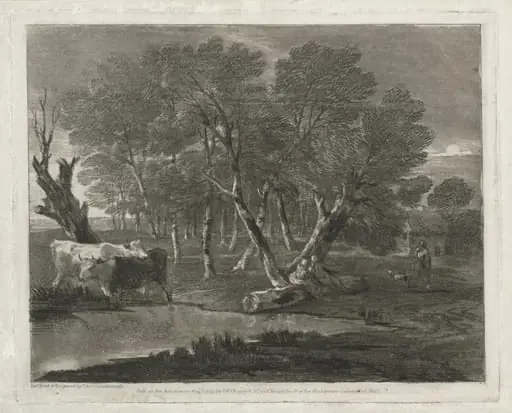 Wooded Landscape with Cows beside a Pool, Figures and Cottage, by Thomas Gainsborough