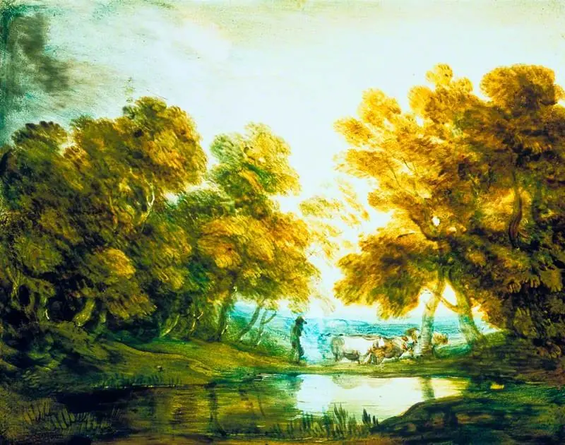 Wooded Landscape with Herdsman Driving Cattle, by Thomas Gainsborough