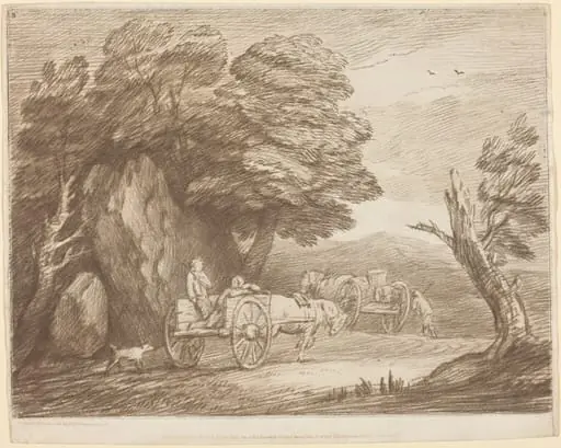 Wooded Landscape with Two Country Carts and Figures, by Thomas Gainsborough