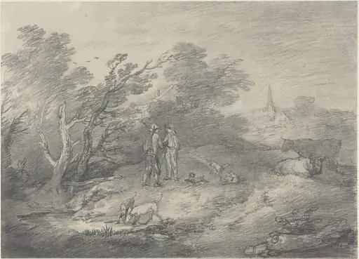 Woods Near a Village with Rabbit Catchers and Their Greyhounds, by Thomas Gainsborough