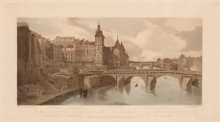 A Selection of Twenty of the Most Picturesque Views in Paris: View of Pont au Change, the City Theatre, Pont Neuf, Conciergerie Prison, &c taken from Pont Notre Dame