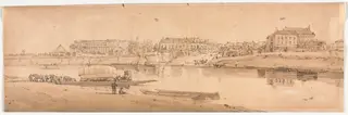 A Selection of Twenty of the Most Picturesque Views in Paris:  View of the Palace and Village of Choisi on the Banks of the Seine, by Thomas Girtin
