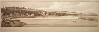 A Selection of Twenty of the Most Picturesque Views in Paris: View of St. Cloud and Mount Calvary taken from Pont de Sêve, by Thomas Girtin, 1802