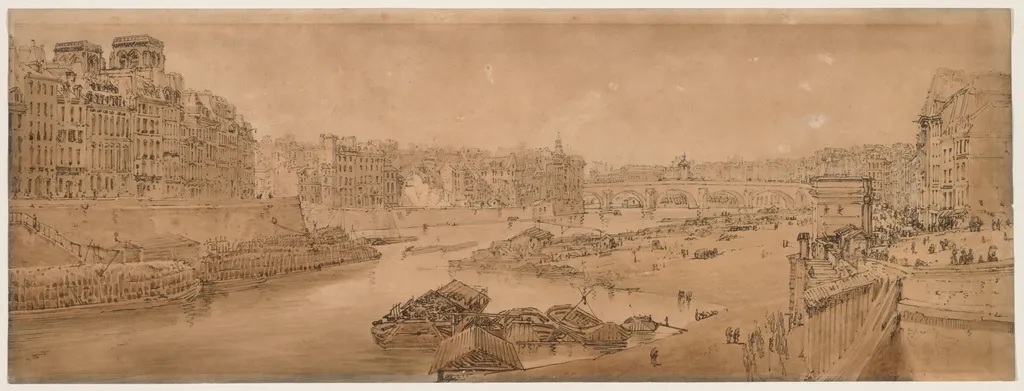 A Selection of Twenty of the Most Picturesque Views in Paris: View of the City with the Louvre taken from the Pont Marie, by Thomas Girtin, 1802