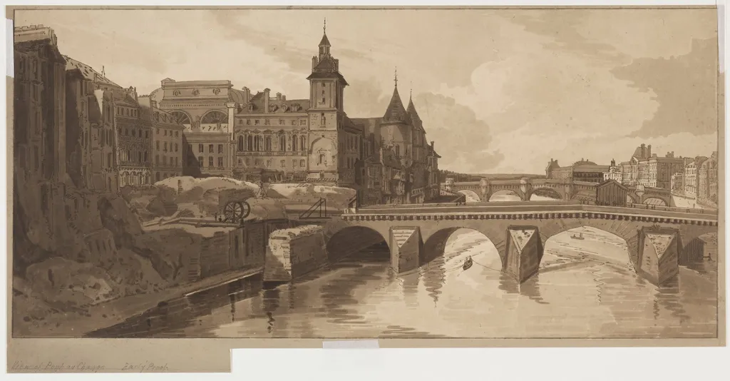 Selection of Twenty of the Most Picturesque Views in Paris:View of Pont au Change, by Thomas Girtin, 1802