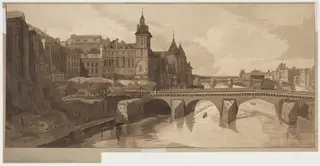 Selection of Twenty of the Most Picturesque Views in Paris:View of Pont au Change, by Thomas Girtin
