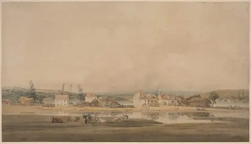 Village along a River Estuary in Devon, by Thomas Girtin