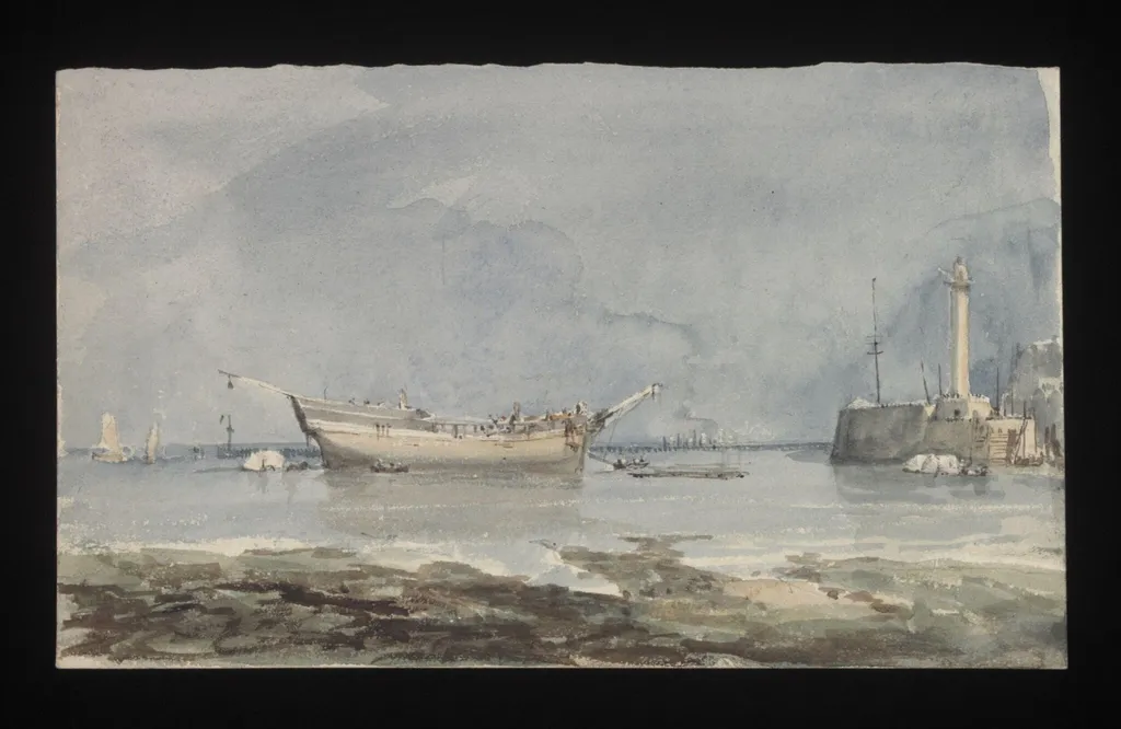Watercolour drawing by the Grieve family, probably by Thomas Grieve, showing a view from the beach at Margate, by Thomas Grieve, 1850