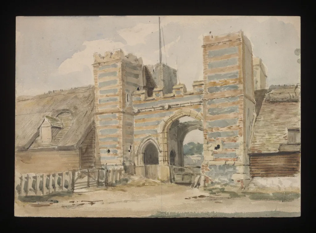Watercolour drawing by the Grieve family, probably by Thomas Grieve, showing the gatehouse of Garlinge Castle, Kent, by Thomas Grieve, 1850