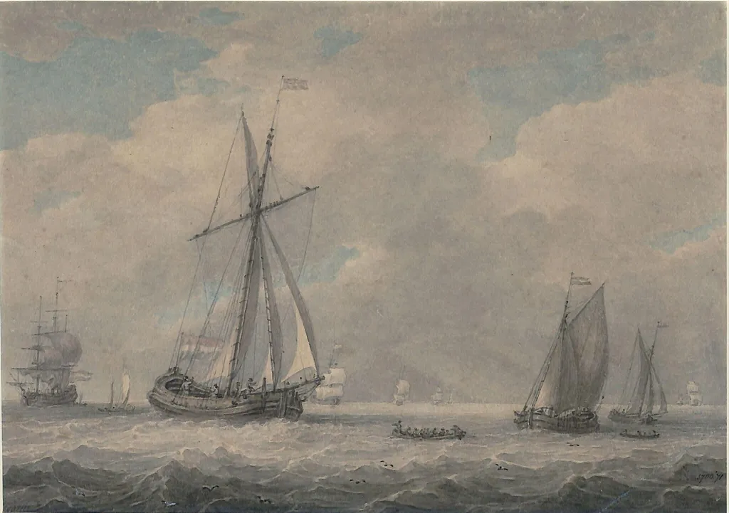 Dutch Shipping, by Thomas Hearne, watercolor, 1750