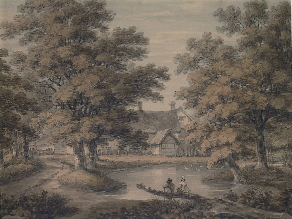 Farmhouse and Trees, by Thomas Hearne, watercolor, 1804