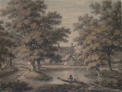 Farmhouse and Trees, by Thomas Hearne