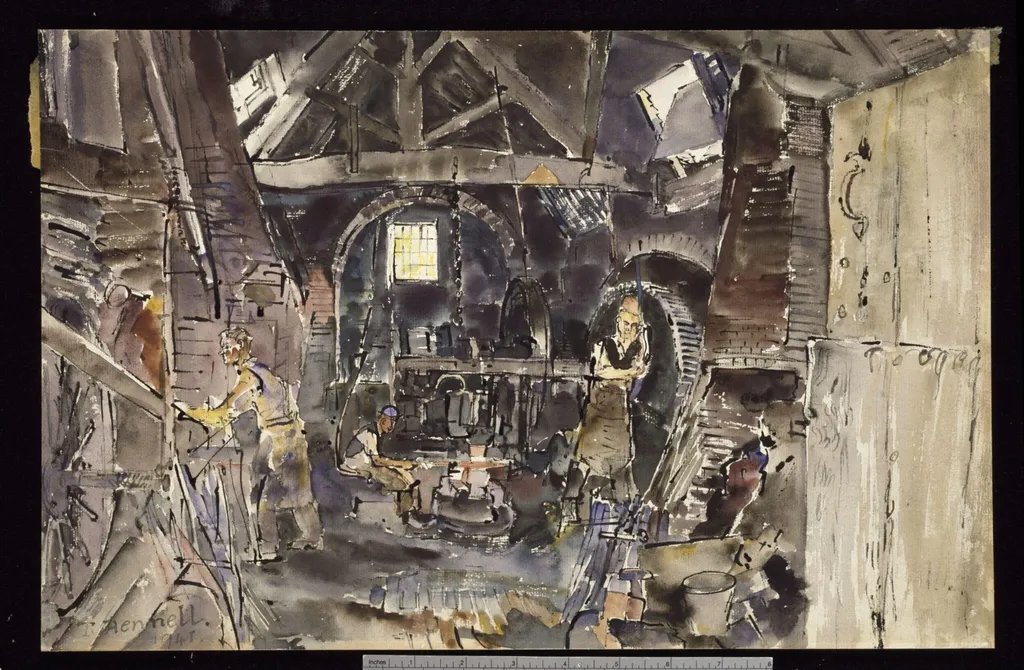 Scythe Smithy, Weybridge, by Thomas Hennell, watercolor, 1941
