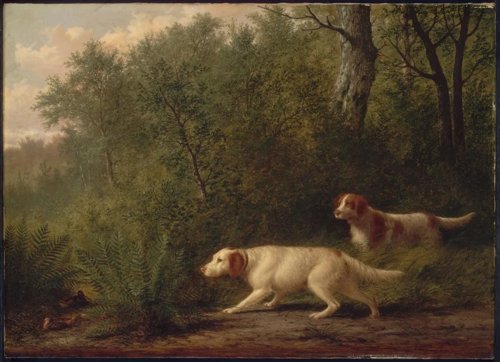 Landscape with Dogs, by Thomas Hewes Hinckley, oil, 1868