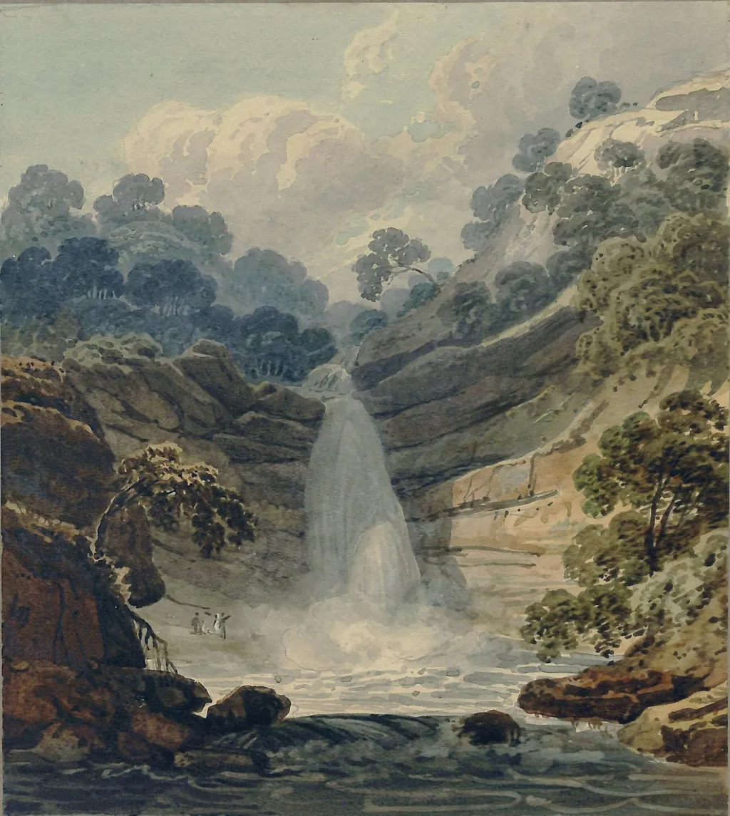 Cascade near Pont Neath Vaughan, Vale of Neath, South Wales, by Thomas Hornor, watercolor, 1816