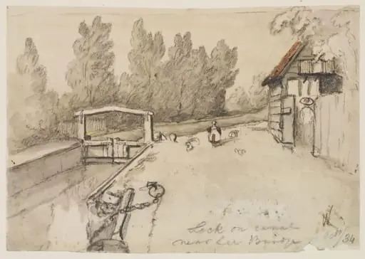 Lock on canal, near Lea Bridge., by Thomas Hosmer Shepherd