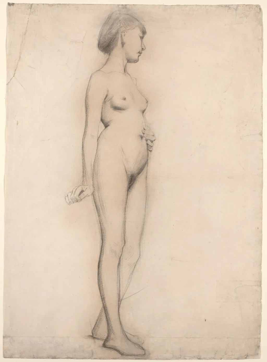 Standing Nude Girl, by Thomas Hovenden, charcoal, 1868