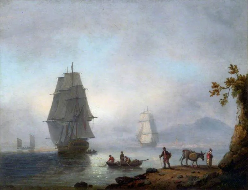 Sea Piece: Ships under Sail, by Thomas Luny, oil, 1808