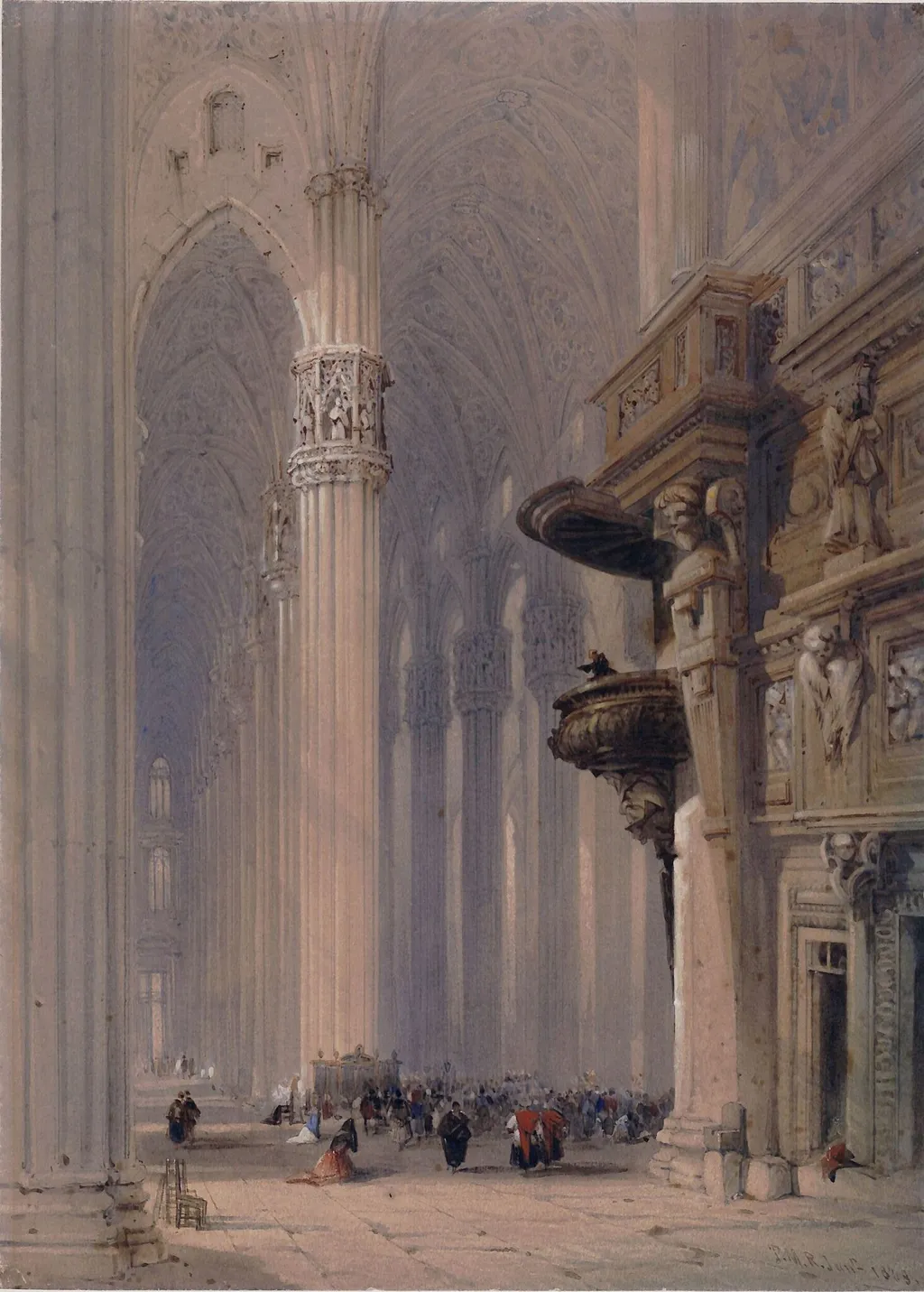 Interior of Milan Cathedral, by Thomas Miles RWS Richardson, watercolor, 1838