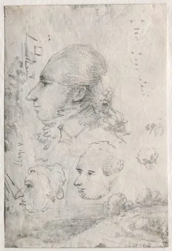 Studies of Heads (verso), by Thomas Monro