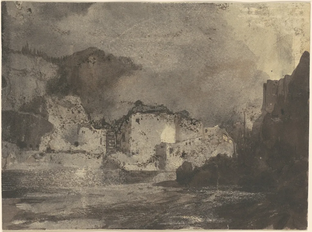 Buildings by Moonlight, by Thomas Moran, watercolor, 1875