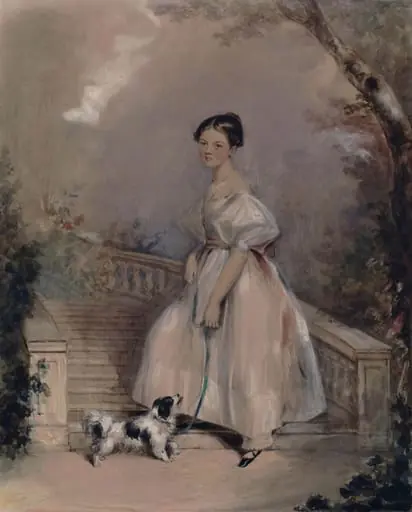Young Girl with a Dog on the Terrace, by Thomas Musgrave Joy