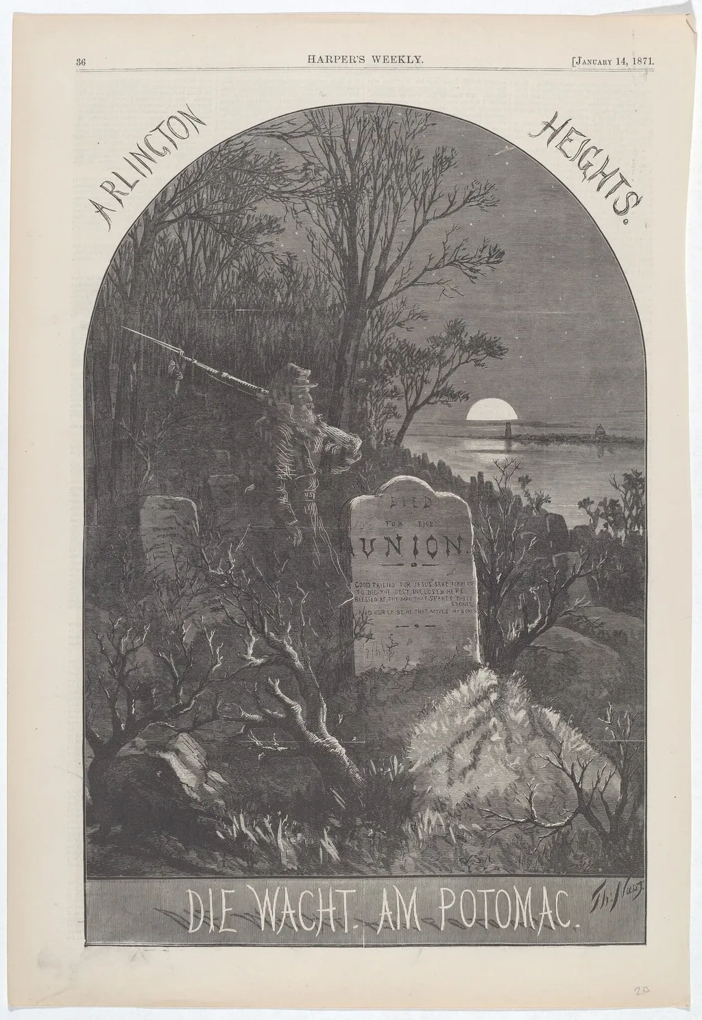 Arlington Heights. Die Wacht. Am Potomac., by Thomas Nast, ink, 1871