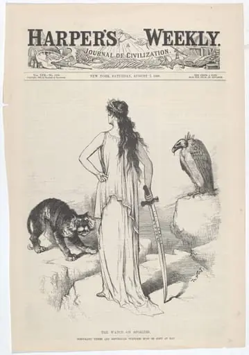 The Watch on Spoilers. The Democratic Tigers and Republian Vultures Must Be Kept at Bay., by Thomas Nast