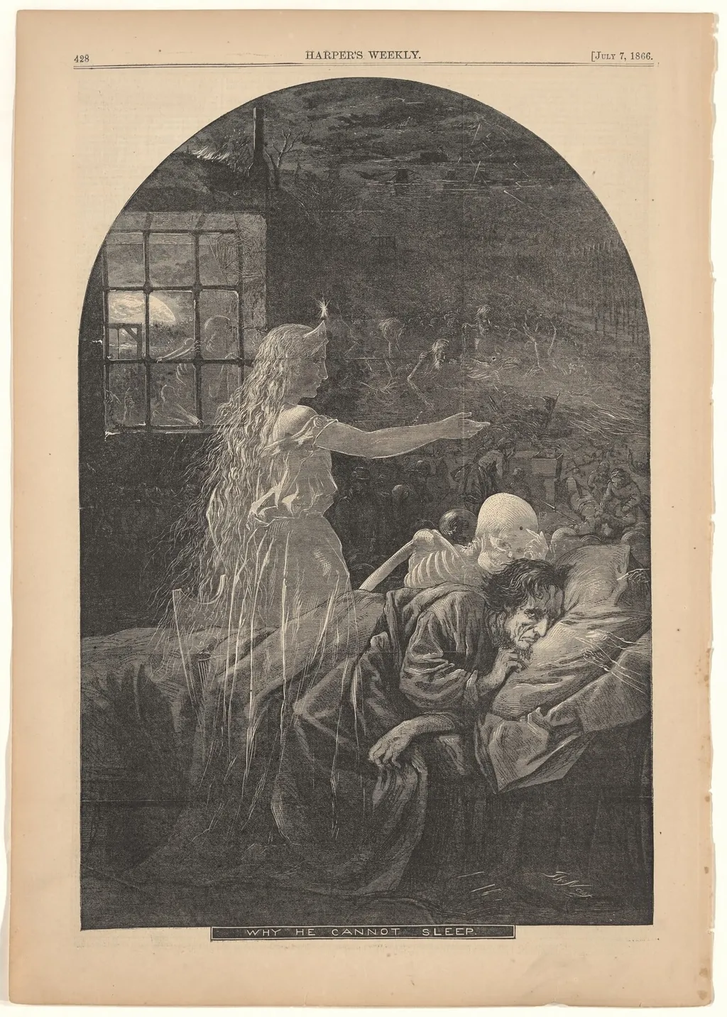 Why He Cannot Sleep, by Thomas Nast, ink, 1866