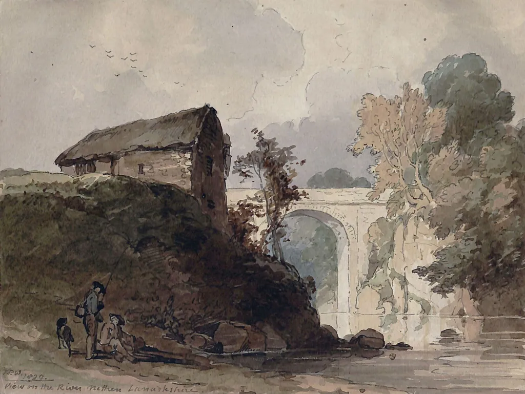 View on the River Nethan, Lanarkshire, by Thomas Peploe Wood, watercolor, 1839